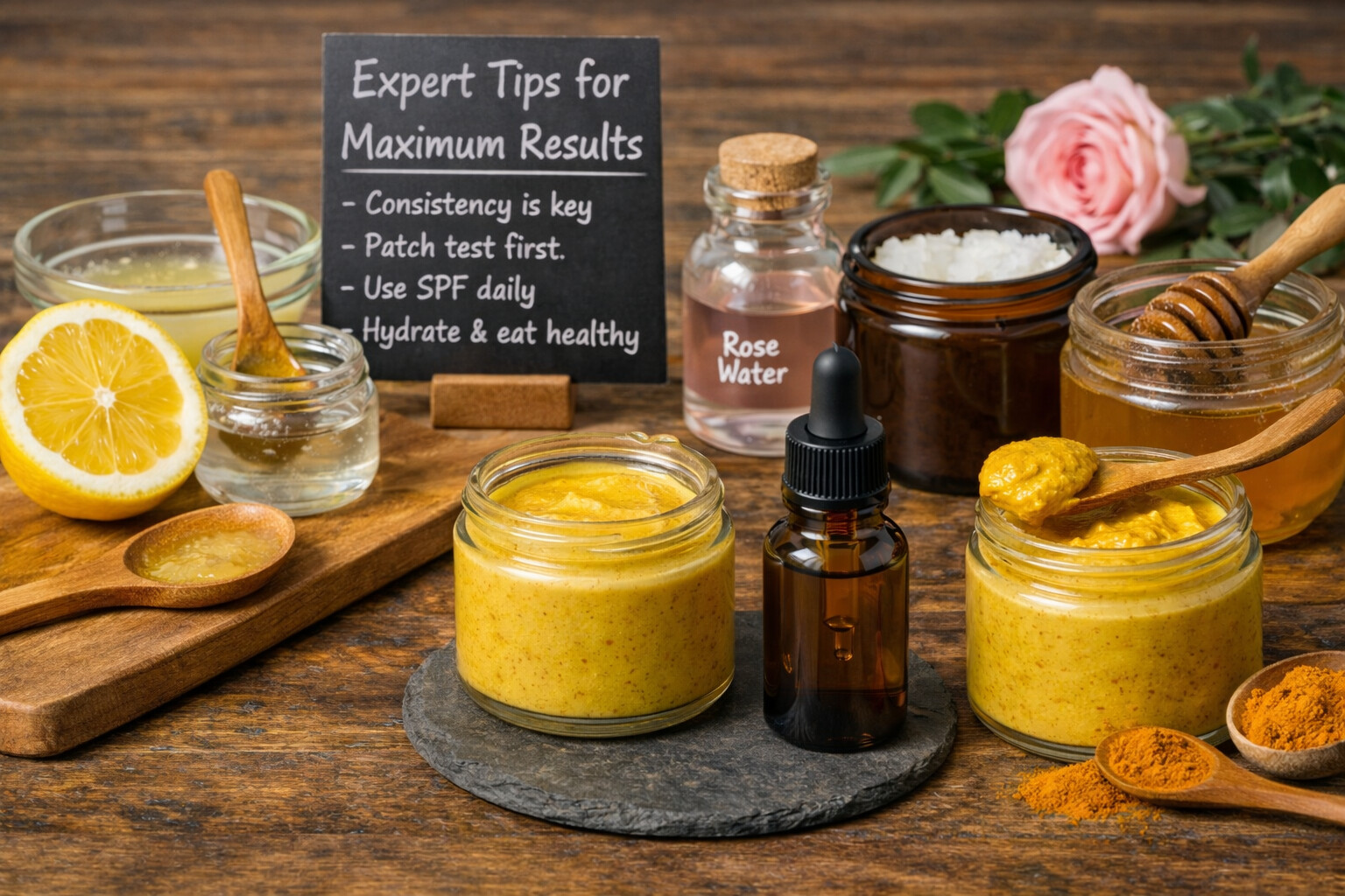 Complete natural skincare routine setup with all ingredients