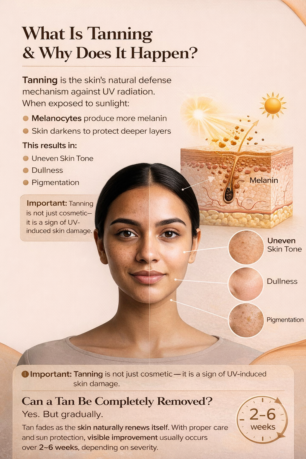 Sun exposure contributing to tanning and uneven skin tone