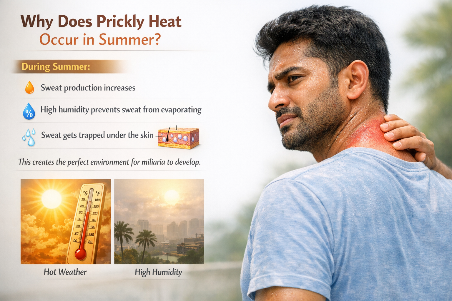 Hot summer weather that can trigger sweat retention and skin irritation